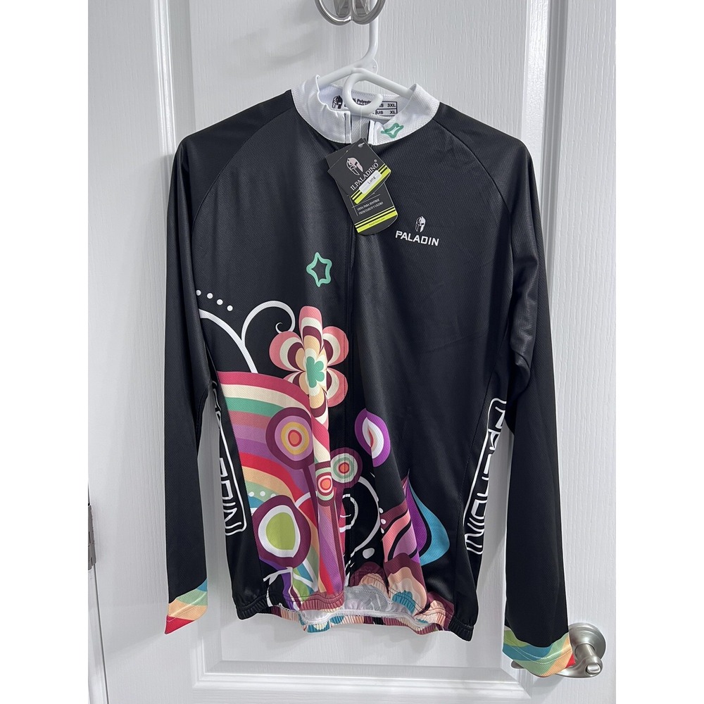 Paladin Cycling Jersey Long Sleeve Black Floral Retro Graphic Mens XL New